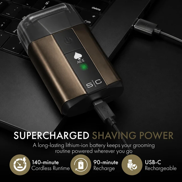 Alt view image 5 of 7 - Ace Single Foil Shaver with Integrated Trimmer Precision Shaving | Men's Foil Shaver,Up to 7,200 RPM Motor, Premium Foil System, Up to 2.5 Hours Runtime, USB-C Charging & Ergonomic Design