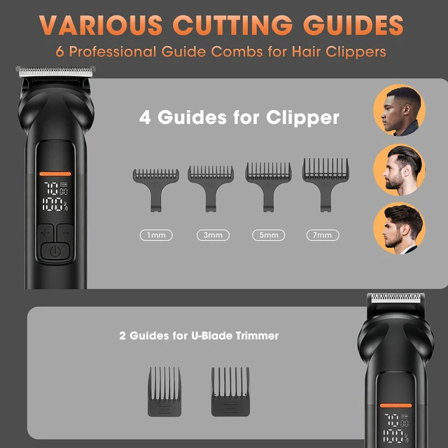 Alt view image 6 of 7 - Beard Trimmer for Men - 6 in 1 Hair Clipper & Grooming Kit, Cordless Rechargeable with LED Display, IPX6 Waterproof, Nose Ear Trimmer, Body Groomer, Detail Clipper