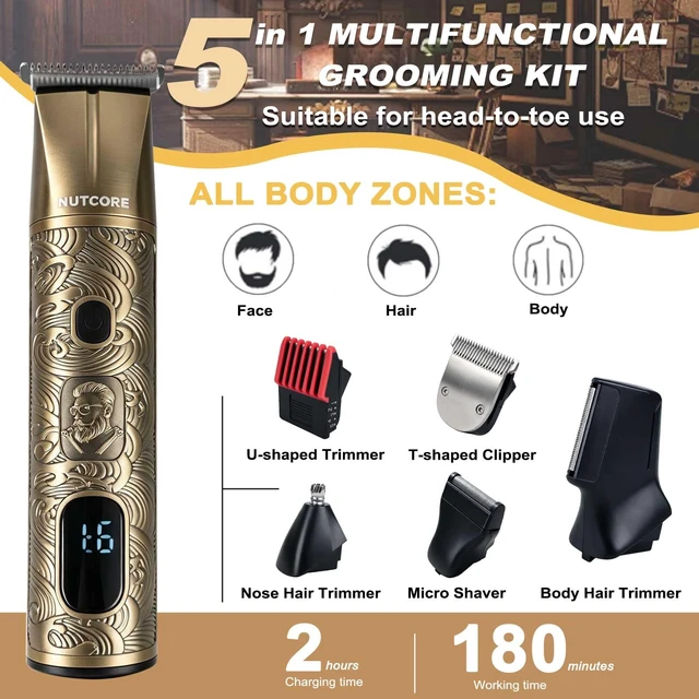 Alt view image 2 of 7 - Beard Trimmer for Men, Electric Shavers Razor Mens Shaver Men Professional Waterproof 5 In 1 Grooming Kit With Adjustable Comb LED Display Storage Bag
