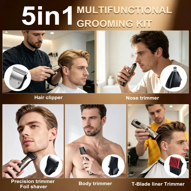Alt view image 4 of 7 - Beard Trimmer for Men, Electric Shavers Razor Mens Shaver Men Professional Waterproof 5 In 1 Grooming Kit With Adjustable Comb LED Display Storage Bag