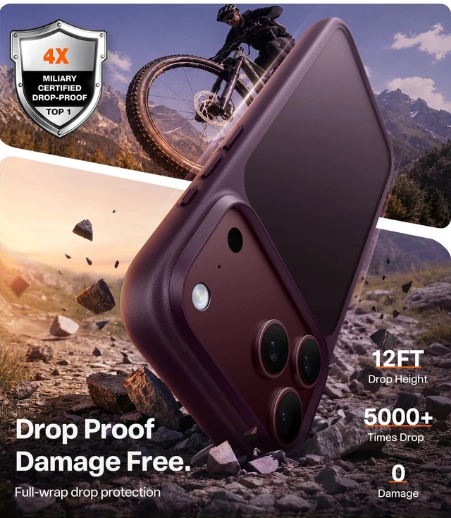 Alt view image 2 of 7 - Shockproof for iPhone 18 Pro Case Burgundy Purple, 2026 Upgraded | Translucent Back, 4X Mil-Grade Protection, Slim Case for 18 Pro Case Thin, 6.3", Camera Button, DIY Buttons, Secure Grip