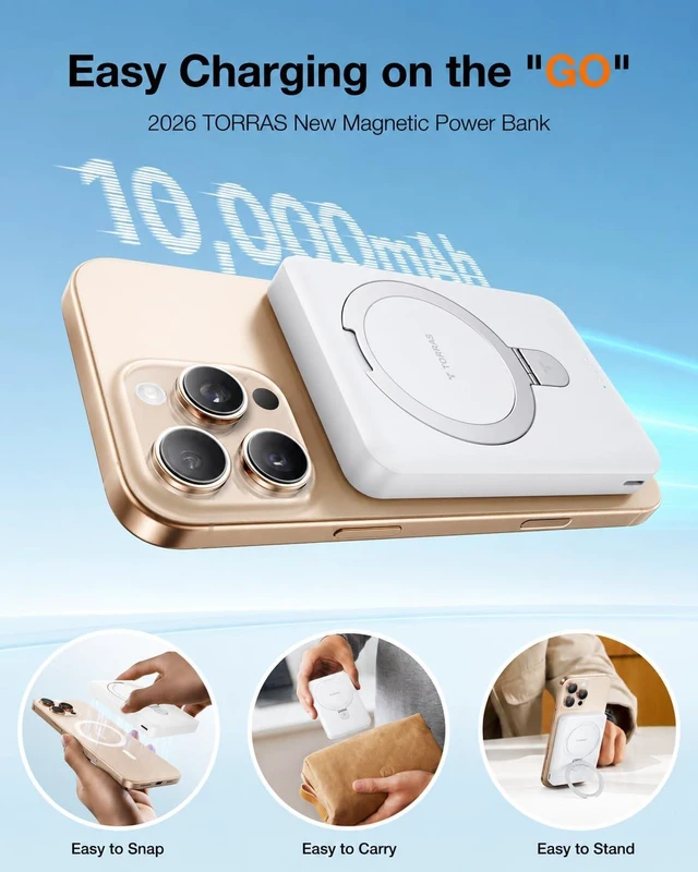 Alt view image 2 of 7 - Portable Charger for iPhone 18 Pro Max, 10000mAh Magnetic Power Bank | Fast Charging Travel Essential Wireless Battery Pack with Stand Compatible with Magsafe, 18 Pro Max, Pro,17,16,15,14,13,12