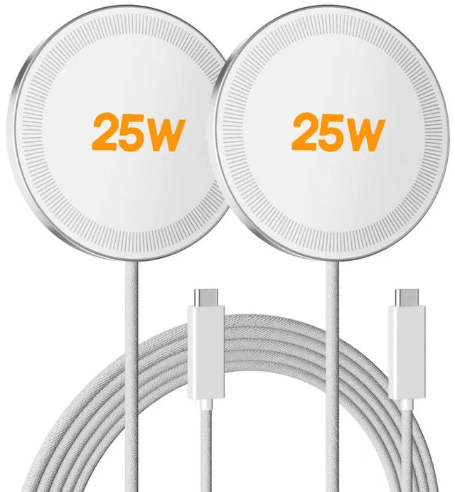 Main image of MagSafe 25W Wireless Charger for Apple Magnetic Fast Charging Pad | Compatible for iPhone Duo 18 17 17e 16 16e 15 14 13 12 Pro Max - AirPods-Slim Portable for Travel Bedside - 2 Pack, White