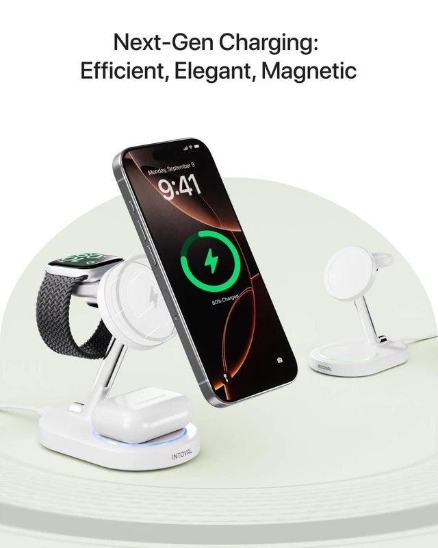 Alt view image 2 of 7 - Fast Charging Station for Magsafe Apple Devices, Wireless Charger for MagSafe iPhones, 3 in 1 Magnetic Charger Stand for iPhone16/15/14/13, Apple Watch & AirPods