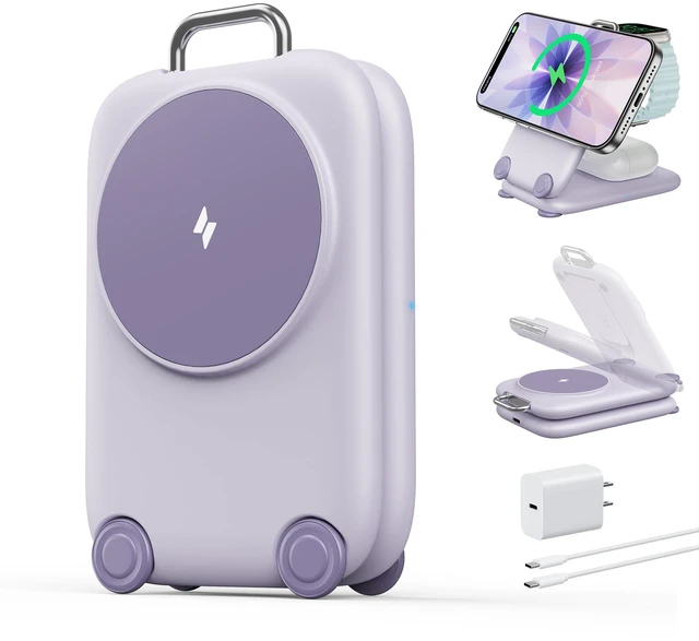 Main image of Traveling Palm-Sized Fast Wireless Charging Station for iPhone Duo | Magnetic 3 in 1 Phone Charger Stand for MagSafe-enabled iPhone 18-12 Series, Apple Watch&Air pods Pro(Non-Battery),PU