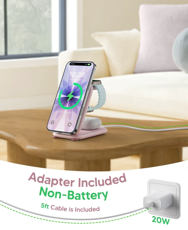 Alt view image 5 of 7 - PaktVault Traveling Fast Wireless Charging Station for iPhone Duo | Magnetic 3 in 1 Phone Charger Stand for MagSafe-enabled iPhone 18-12 Series, Apple Watch&Air pods Pro(Non-Battery),PK