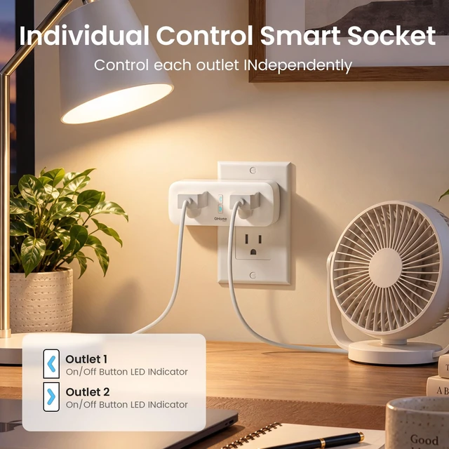 Alt view image 6 of 7 - Dual Smart Plug 15A, Plugs Work with Alexa and Google Home, 2-in-1 Compact Smart Outlet Timer with APP Remote Control, 2.4GHz Wi-Fi Only, No Hub Required, FCC Listed, 2 Pack
