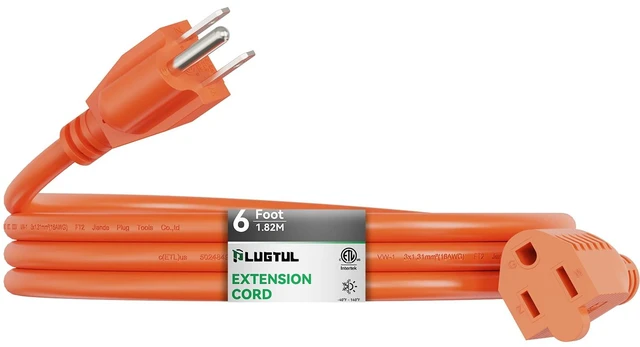 Main image of Outdoor Extension Cord 6 FT | 16/3 Gauge Heavy Duty 3 Prong Extension Cord, 13A 1625W SJTW, ETL Listed, Great for Garden and Home, Orange
