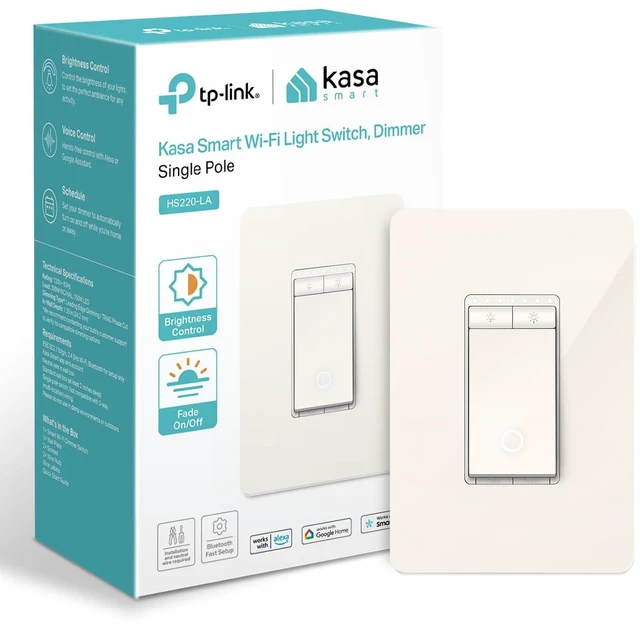 Main image of Smart Dimmer Switch HS220-LA, Single Pole, Needs Neutral Wire | 2.4GHz Wi-Fi Light Switch, Works with Alexa & Google Home, UL Certified, No Hub Required, Light Almond