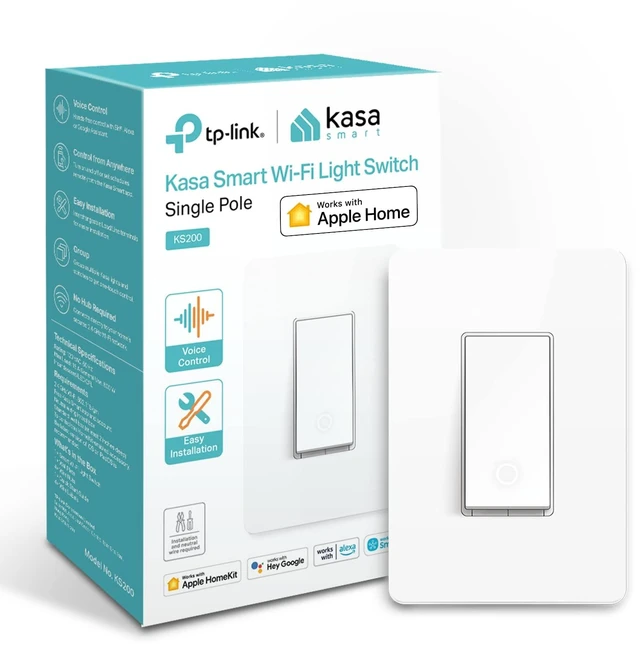 Main image of Apple HomeKit Smart Light Switch KS200, Single Pole, Need Neutral Wire | 2.4GHz Wi-Fi Light Switch Works with Siri, Alexa and Google Home, UL Certified, No Hub Required, White