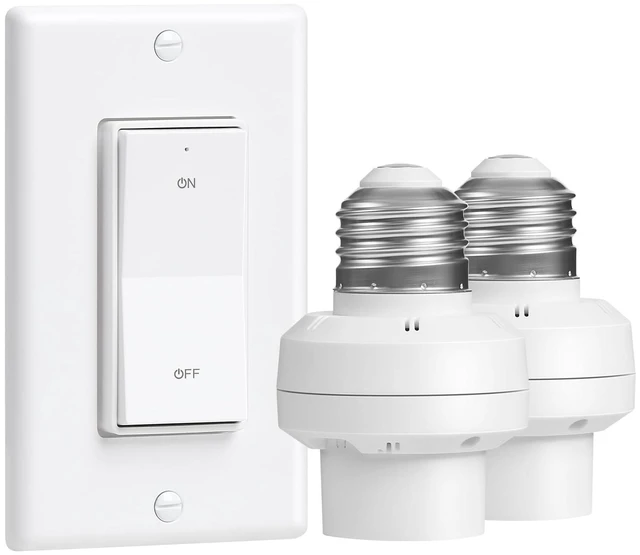 Main image of Remote Control Light Bulb Socket with Decorator Rocker Wall Switch | 200FT Range Wireless Light Switch for Pull Chain Light Fixture, E26 E27 Base, No Wiring Needed (1 Wall Switch and 2 Sockets)