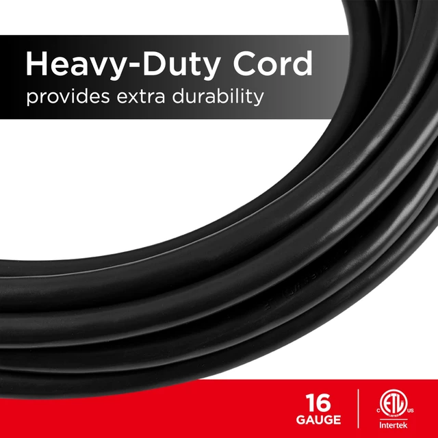 Alt view image 3 of 6 - Outdoor Extension Cord, 25 Ft, Heavy Duty, UL Listed 3 Prong | 16 AWG 3-Wire, Multipurpose Long, 1 Pack, Black, 69275