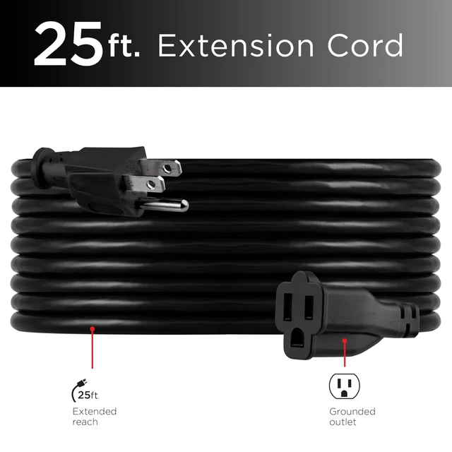 Alt view image 2 of 6 - Outdoor Extension Cord, 25 Ft, Heavy Duty, UL Listed 3 Prong | 16 AWG 3-Wire, Multipurpose Long, 1 Pack, Black, 69275