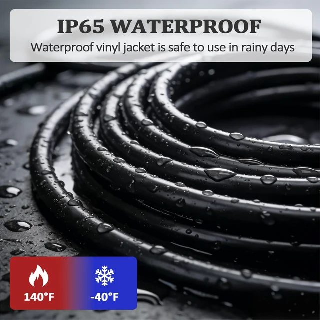 Alt view image 4 of 7 - 16/3 25 Ft Outdoor Extension Cord Waterproof, 16 Gauge Black Heavy Duty 3 Prong Power Cord Outside for Lawn & Garden, 13 Amps 1625 Watts 125 VAC 16AWG SJTW, UL Listed