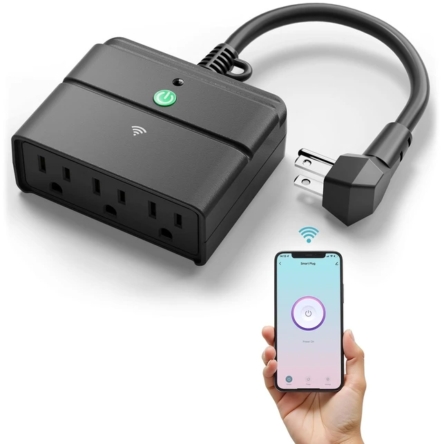 Main image of Outdoor Smart Wi-Fi Plug,Heavy Duty 3 Grounded Outlet Timer,2.4GHz | IP44 Weatherproof for Garden & Patio, Works with Alexa & Google Assistant, Voice & Remote Control, Schedule & Countdown