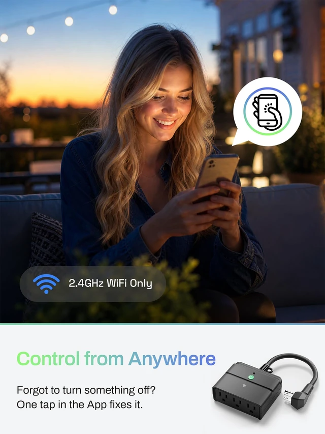 Alt view image 4 of 7 - Outdoor Smart Wi-Fi Plug,Heavy Duty 3 Grounded Outlet Timer,2.4GHz | IP44 Weatherproof for Garden & Patio, Works with Alexa & Google Assistant, Voice & Remote Control, Schedule & Countdown