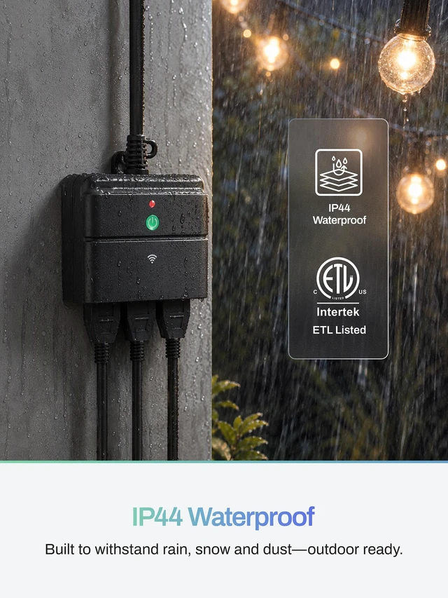 Alt view image 6 of 7 - Outdoor Smart Wi-Fi Plug,Heavy Duty 3 Grounded Outlet Timer,2.4GHz | IP44 Weatherproof for Garden & Patio, Works with Alexa & Google Assistant, Voice & Remote Control, Schedule & Countdown