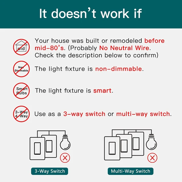 Alt view image 7 of 7 - Smart Dimmer Switch, Neutral Wire Needed, 2.4Ghz Wi-Fi Light Switch, Works with Alexa and Google Assistant, Schedule, Remote Control, FCC Listed, Single Pole (1 Pack)
