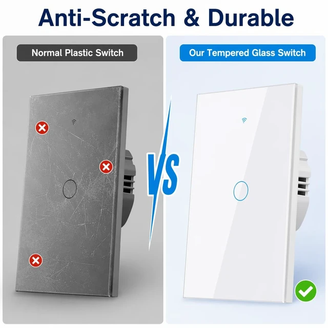 Alt view image 5 of 7 - 2.4GHz WiFi Smart Wall Touch Light Switch (Glass Panel, Alexa Multi-Control Compatible, Compatible with Multiple Platforms) (3 Gang)