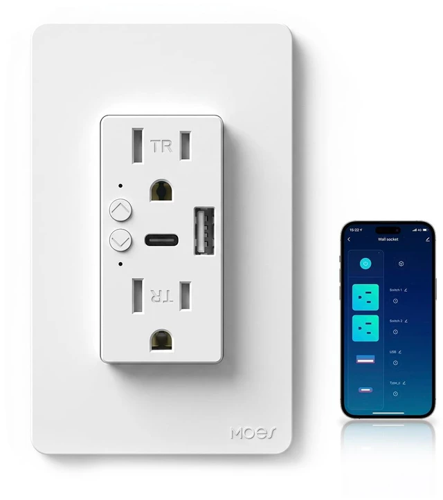 Main image of Smart in-Wall Outlet, USB-C & USB-A, 15A, 2.4GHz WiFi, No Hub Required | Smart Life/Tuya APP Remote Control, Works with Alexa and Google Assistant for Hands-Free Voice Control