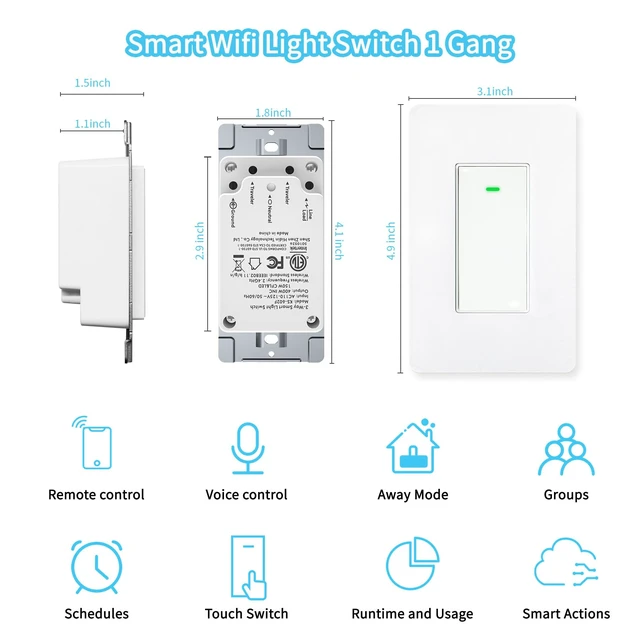 Alt view image 3 of 7 - Smart Switch 3 Way Smart Alexa Light Switch Compatible with Alexa and Google Home, 2.4Ghz WiFi Light Smart Switch, Remote Control Light Switches,Neutral Wire Required (1)