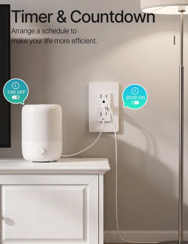 Alt view image 4 of 7 - Smart in-Wall Outlet, USB-C & USB-A, 15A, 2.4GHz WiFi, No Hub Required | Smart Life/Tuya APP Remote Control, Works with Alexa and Google Assistant for Hands-Free Voice Control