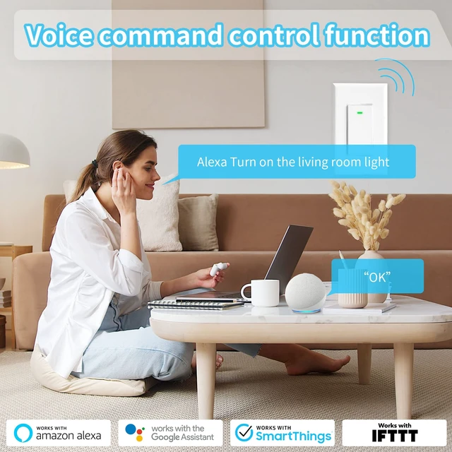 Alt view image 4 of 7 - Smart Switch 3 Way Smart Alexa Light Switch Compatible with Alexa and Google Home, 2.4Ghz WiFi Light Smart Switch, Remote Control Light Switches,Neutral Wire Required (1)
