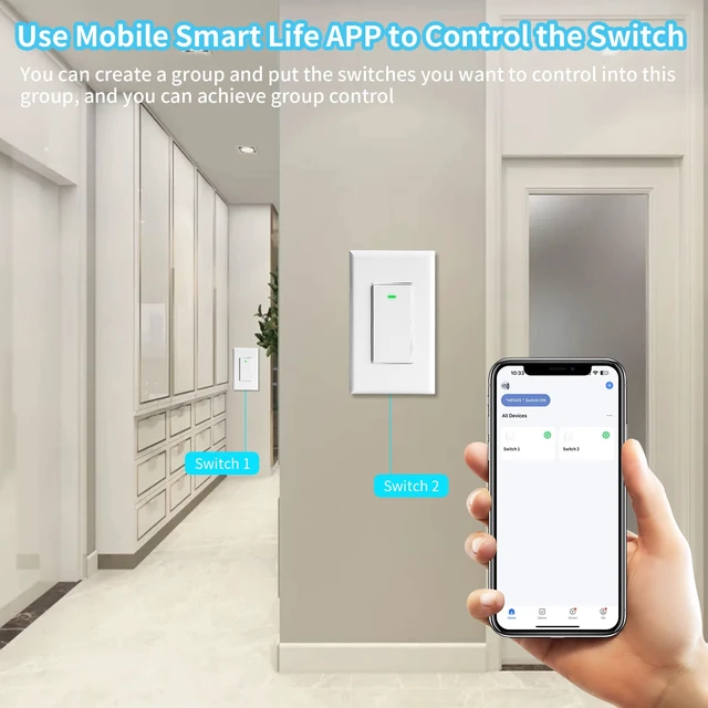 Alt view image 6 of 7 - Smart Switch 3 Way Smart Alexa Light Switch Compatible with Alexa and Google Home, 2.4Ghz WiFi Light Smart Switch, Remote Control Light Switches,Neutral Wire Required (1)