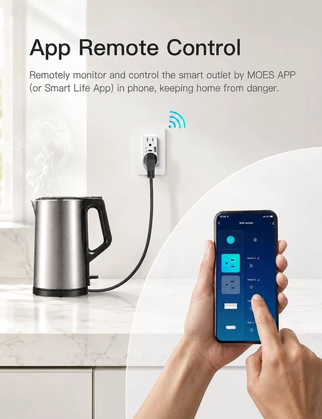 Alt view image 6 of 7 - Smart in-Wall Outlet, USB-C & USB-A, 15A, 2.4GHz WiFi, No Hub Required | Smart Life/Tuya APP Remote Control, Works with Alexa and Google Assistant for Hands-Free Voice Control