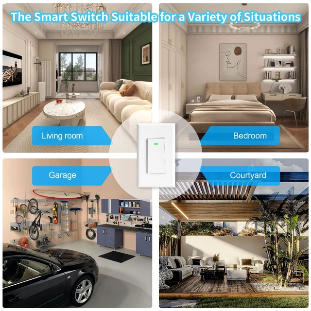 Alt view image 7 of 7 - Smart Switch 3 Way Smart Alexa Light Switch Compatible with Alexa and Google Home, 2.4Ghz WiFi Light Smart Switch, Remote Control Light Switches,Neutral Wire Required (1)