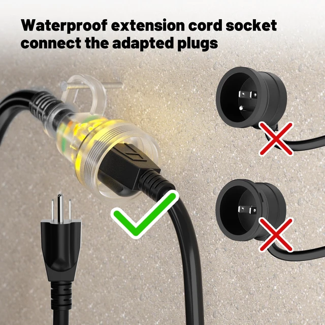 Alt view image 2 of 7 - 50 FT 16 Gauge Black Indoor/Outdoor Extension Cord Waterproof | Waterproof and Dustproof Female Connector, Lighted Indicator End, 50 Foot Electric Cable, SJTW 13A 1625W 16AWG, ETL Listed