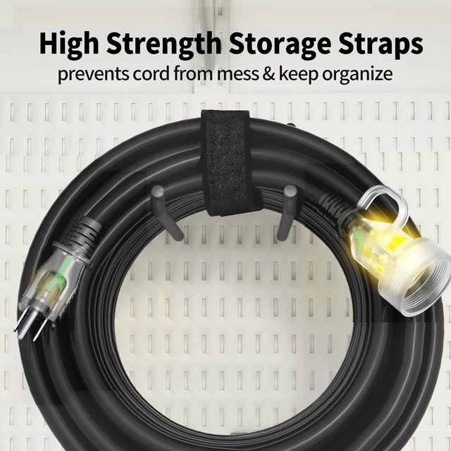 Alt view image 7 of 7 - 50 FT 16 Gauge Black Indoor/Outdoor Extension Cord Waterproof | Waterproof and Dustproof Female Connector, Lighted Indicator End, 50 Foot Electric Cable, SJTW 13A 1625W 16AWG, ETL Listed