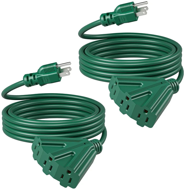 Main image of 15FT Halloween Outdoor Extension Cord 2 Pack Green, ETL Listed | 16/3 Sunproof & Rainproof, Weatherproof Power Cable for Outdoor String Lights, Landscaping Lights, Yard Lighting