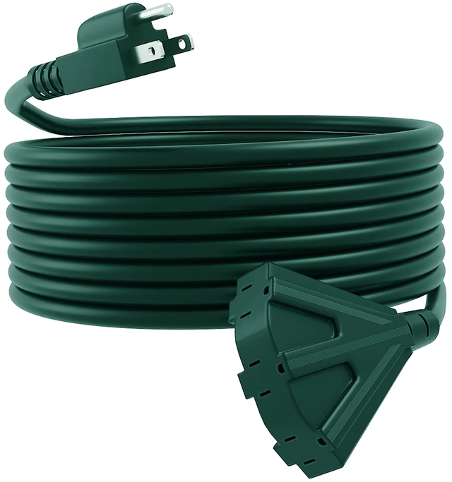 Main image of 50FT Outdoor Extension Cord, 16/3 SJTW Tri-Tap Power Cable, Weatherproof, Heavy Duty Extension Cord for Holiday Decoration and Landscaping Lights,Green