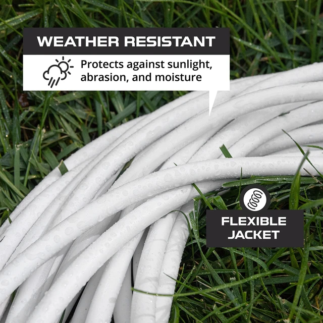 Alt view image 3 of 7 - 16 Gauge Heavy Duty White Extension Cord Outdoor, 50 Ft | 16/3 SJTW Cable, 3 Prong Grounded Plug, 13 Amp - For Landscaping, Leaf Blowers, Lights, Appliances