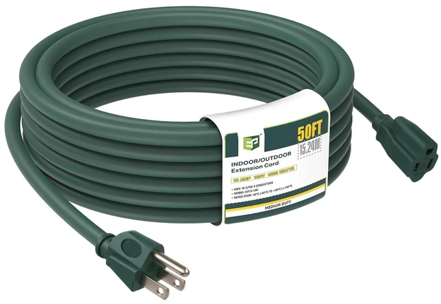 Main image of 50 FT Outdoor Extension Cord, 16/3 SJTW Heavy Duty Green, ETL Listed | 16 AWG 3 Prong Grounded Plug, 13A 1625W, Waterproof, Cold-Resistant Flexible, For Garden, Home, Christmas Lights