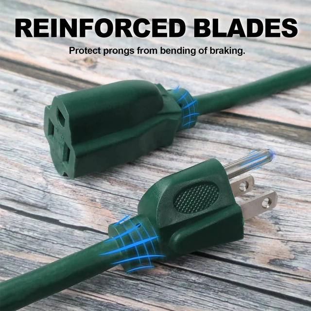 Alt view image 3 of 7 - 50 FT Outdoor Extension Cord, 16/3 SJTW Heavy Duty Green, ETL Listed | 16 AWG 3 Prong Grounded Plug, 13A 1625W, Waterproof, Cold-Resistant Flexible, For Garden, Home, Christmas Lights
