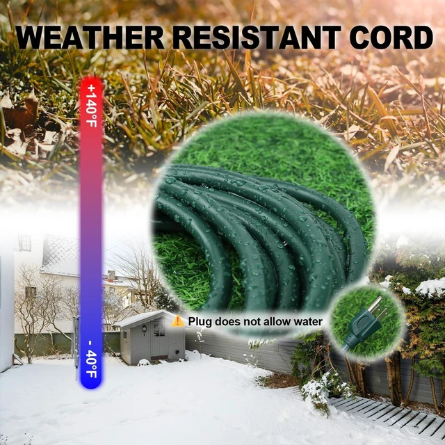 Alt view image 5 of 7 - 50 FT Outdoor Extension Cord, 16/3 SJTW Heavy Duty Green, ETL Listed | 16 AWG 3 Prong Grounded Plug, 13A 1625W, Waterproof, Cold-Resistant Flexible, For Garden, Home, Christmas Lights