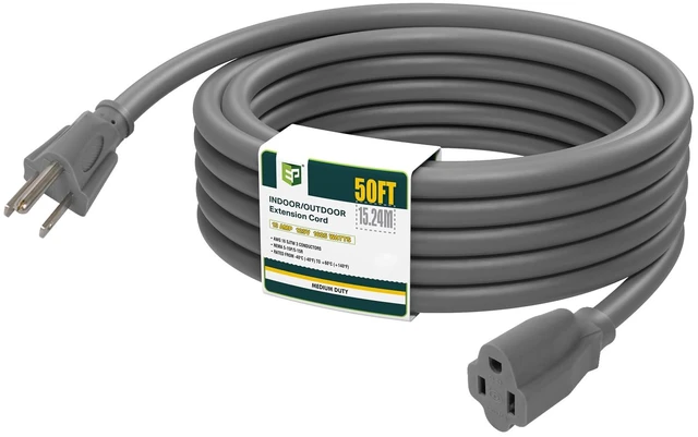 Main image of 50 FT Outdoor Extension Cord, 16/3 SJTW Heavy Duty Grey, ETL Listed | 16 AWG 3 Prong Grounded Plug, 13A 1625W, Waterproof, Cold-Resistant Flexible, For Garden, Home, Christmas Lights