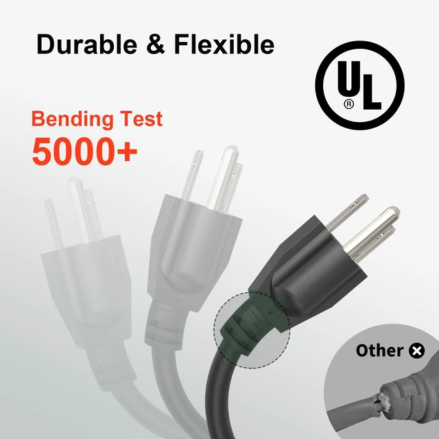Alt view image 3 of 6 - Outdoor Extension Cord Waterproof 50 FT, Black 12/3 SJTW Heavy Duty, Flexible 100% Copper 3 Prong Extension Cord for Lawn, Garage