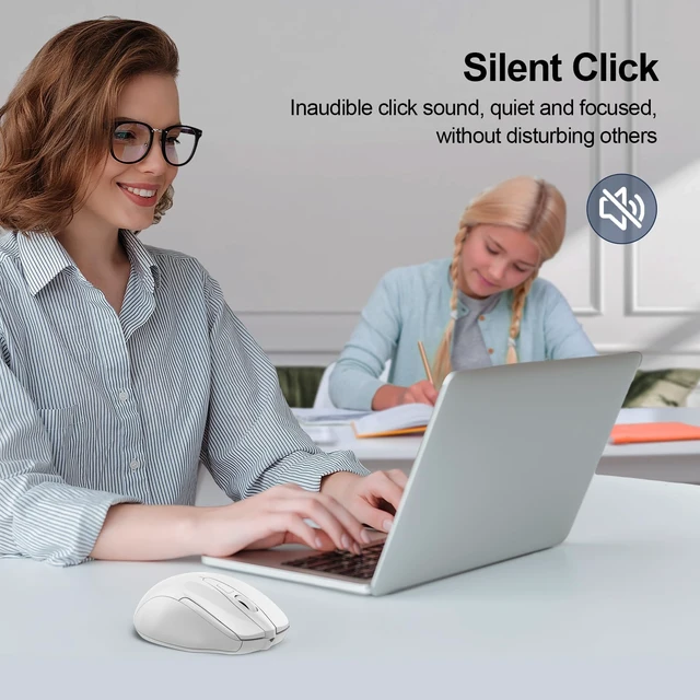 Alt view image 5 of 7 - Wireless Mouse, BT 5.0/2.4G, Silent 4800 DPI 6 Buttons, White | Bluetooth 5.0/3.0 & USB A, 2-Device Easy Switch, Wide OS Compatible, 6-DPI, Ergonomic for S/M Hands, Extended Battery