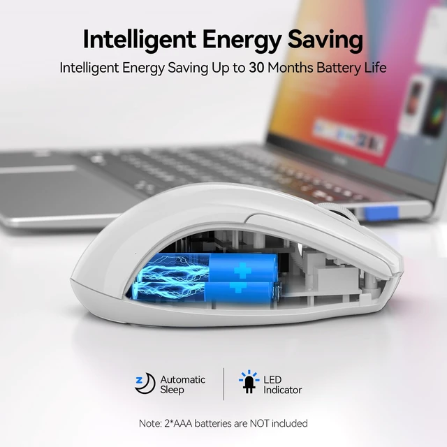 Alt view image 6 of 7 - Wireless Mouse, BT 5.0/2.4G, Silent 4800 DPI 6 Buttons, White | Bluetooth 5.0/3.0 & USB A, 2-Device Easy Switch, Wide OS Compatible, 6-DPI, Ergonomic for S/M Hands, Extended Battery