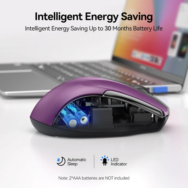 Alt view image 6 of 7 - Wireless Mouse, BT 5.0/2.4G, Silent 4800 DPI 6 Buttons, Purple | Bluetooth 5.0/3.0 & USB A, 2-Device Easy Switch, Wide OS Compatible, 6-DPI, Ergonomic for S/M Hands, Extended Battery