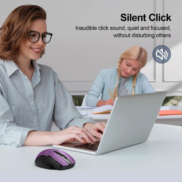 Alt view image 5 of 7 - Wireless Mouse, BT 5.0/2.4G, Silent 4800 DPI 6 Buttons, Purple | Bluetooth 5.0/3.0 & USB A, 2-Device Easy Switch, Wide OS Compatible, 6-DPI, Ergonomic for S/M Hands, Extended Battery