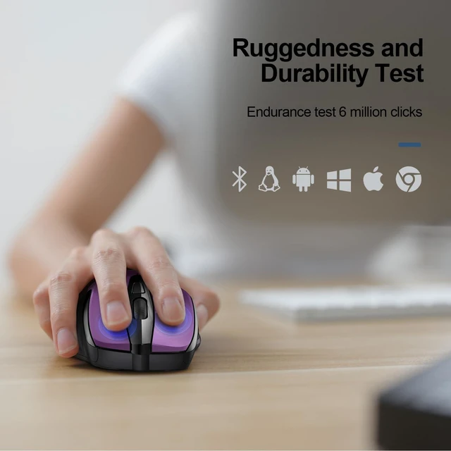 Alt view image 7 of 7 - Wireless Mouse, BT 5.0/2.4G, Silent 4800 DPI 6 Buttons, Purple | Bluetooth 5.0/3.0 & USB A, 2-Device Easy Switch, Wide OS Compatible, 6-DPI, Ergonomic for S/M Hands, Extended Battery