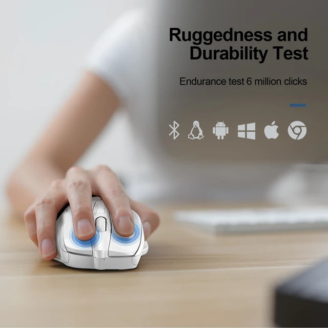 Alt view image 7 of 7 - Wireless Mouse, BT 5.0/2.4G, Silent 4800 DPI 6 Buttons, White | Bluetooth 5.0/3.0 & USB A, 2-Device Easy Switch, Wide OS Compatible, 6-DPI, Ergonomic for S/M Hands, Extended Battery
