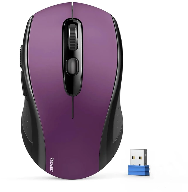 Main image of 2-in-1 Bluetooth Mouse (BT 5.0/3.0+2.4Ghz), 6-Level 4000 DPI-Purple | BT 5.0/3.0 & 2.4G wireless mouse with 4000 DPI, silent clicks, ergonomic design, and USB receiver for laptop and PC.