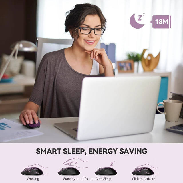 Alt view image 5 of 7 - 2-in-1 Bluetooth Mouse (BT 5.0/3.0+2.4Ghz), 6-Level 4000 DPI-Purple | BT 5.0/3.0 & 2.4G wireless mouse with 4000 DPI, silent clicks, ergonomic design, and USB receiver for laptop and PC.