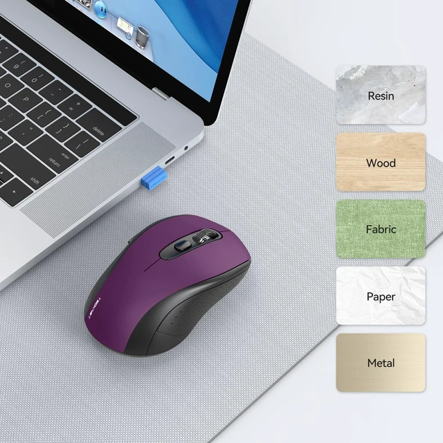 Alt view image 6 of 7 - 2-in-1 Bluetooth Mouse (BT 5.0/3.0+2.4Ghz), 6-Level 4000 DPI-Purple | BT 5.0/3.0 & 2.4G wireless mouse with 4000 DPI, silent clicks, ergonomic design, and USB receiver for laptop and PC.