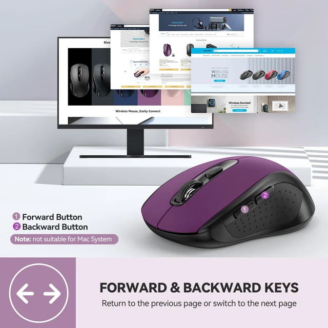 Alt view image 7 of 7 - 2-in-1 Bluetooth Mouse (BT 5.0/3.0+2.4Ghz), 6-Level 4000 DPI-Purple | BT 5.0/3.0 & 2.4G wireless mouse with 4000 DPI, silent clicks, ergonomic design, and USB receiver for laptop and PC.
